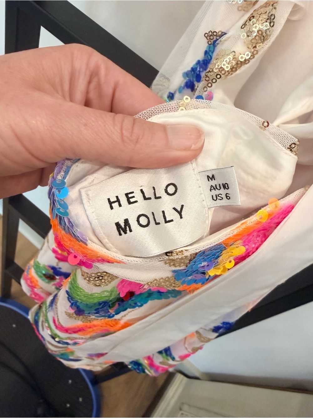 Hello Molly White Sequin-Embellished Dress with Multicolor Accents - Picture 4 of 6